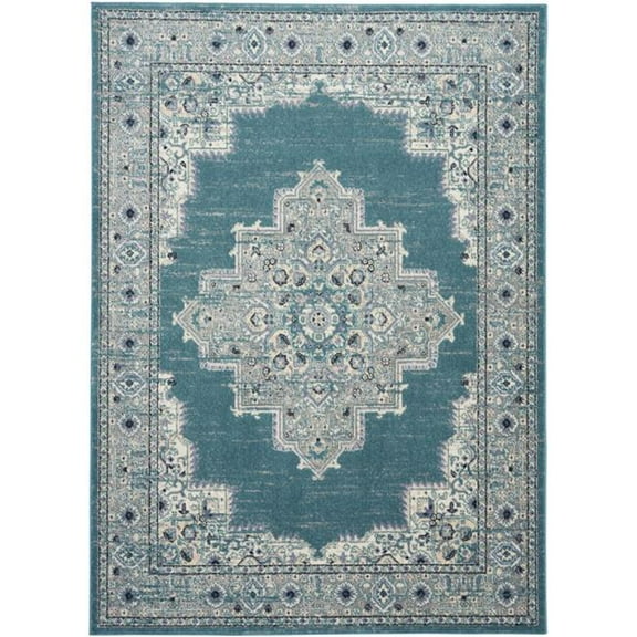 5 x 7 ft. Aqua Floral Power Loomed Distressed Rectangle Area Rug