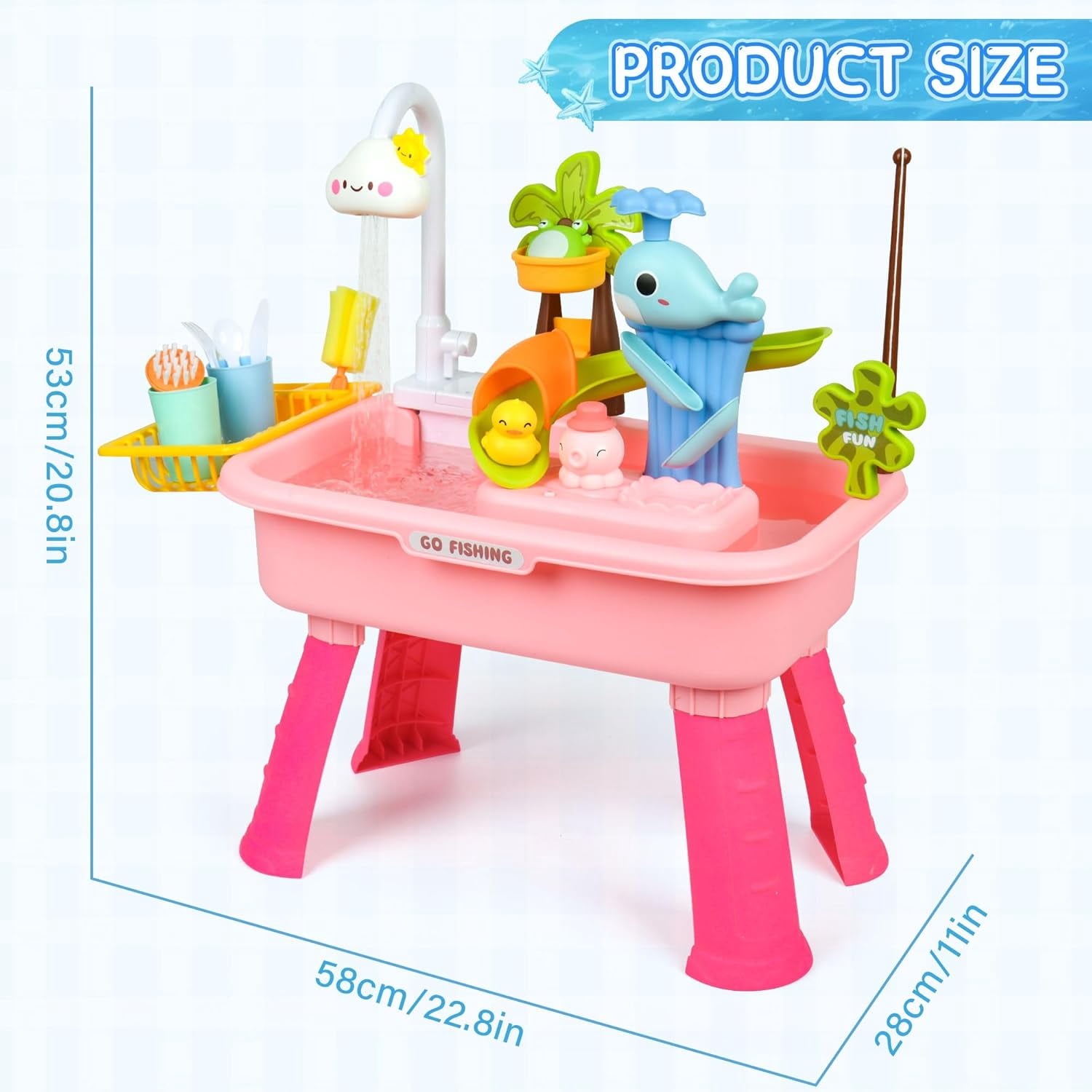 Upgraded Toddler Sand Water Table Toy with Electric Water Pump, Kids Sand Water with Faucet/Play Food Accessories/Fishing Toy, Kitchen Play Sink Toys for Girl Boy Age 3+