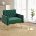 thumbnail image 3 of Modern Velvet Accent Chair with Button Tufted Back Golden Metal Legs & Foot Pads For Daily Life, 3 of 8