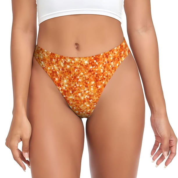 Fotbe Orange Glitter Tanga Sin Costuras para Mujer con Estampado – Panties Invisibles, Transpirables y Cómodos para Uso Diario-4X-Large