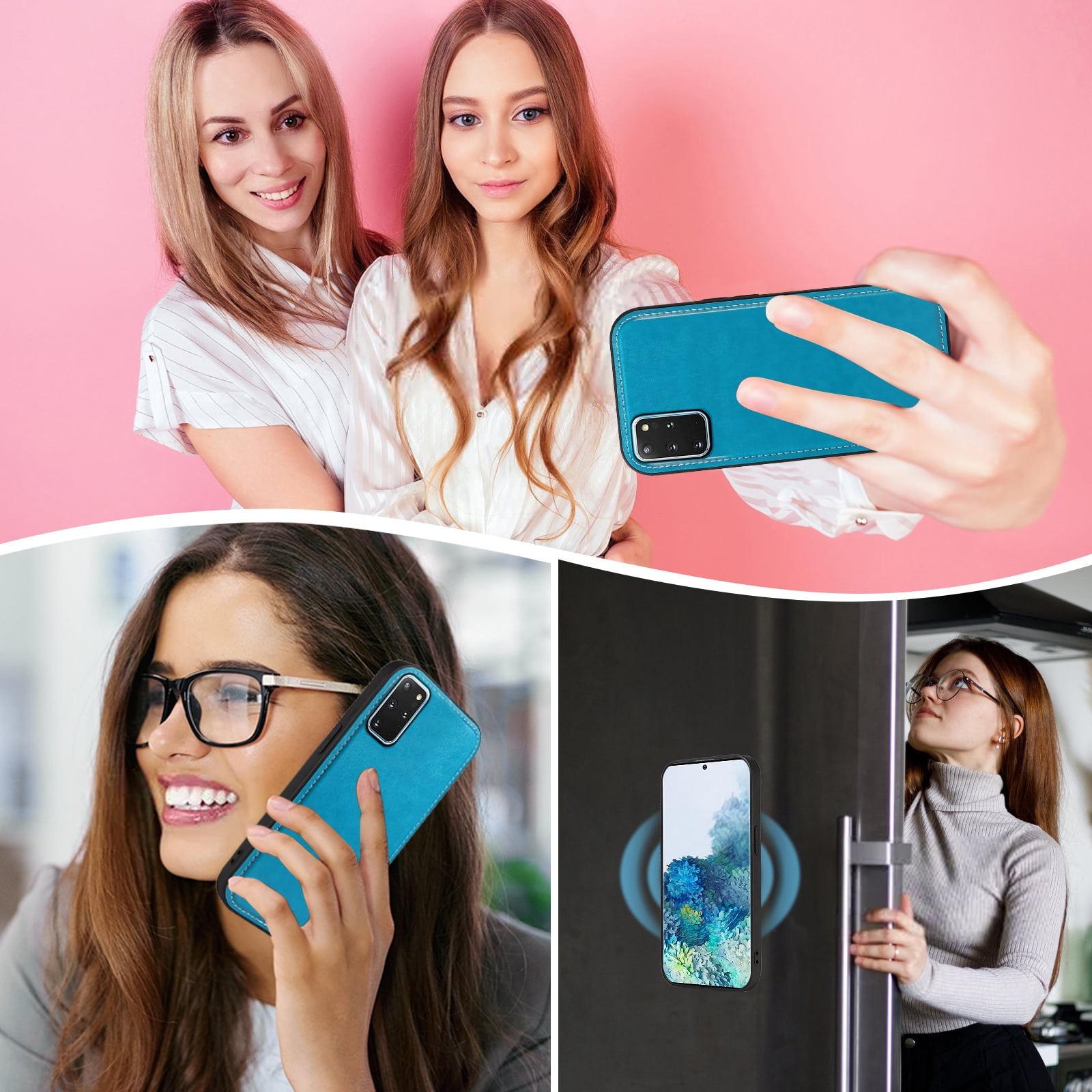 Asuwish Detachable Magnetic Zipper Wallet Phone Case with Flower Pattern and Screen Protector for Samsung Galaxy S20 Plus, Blue