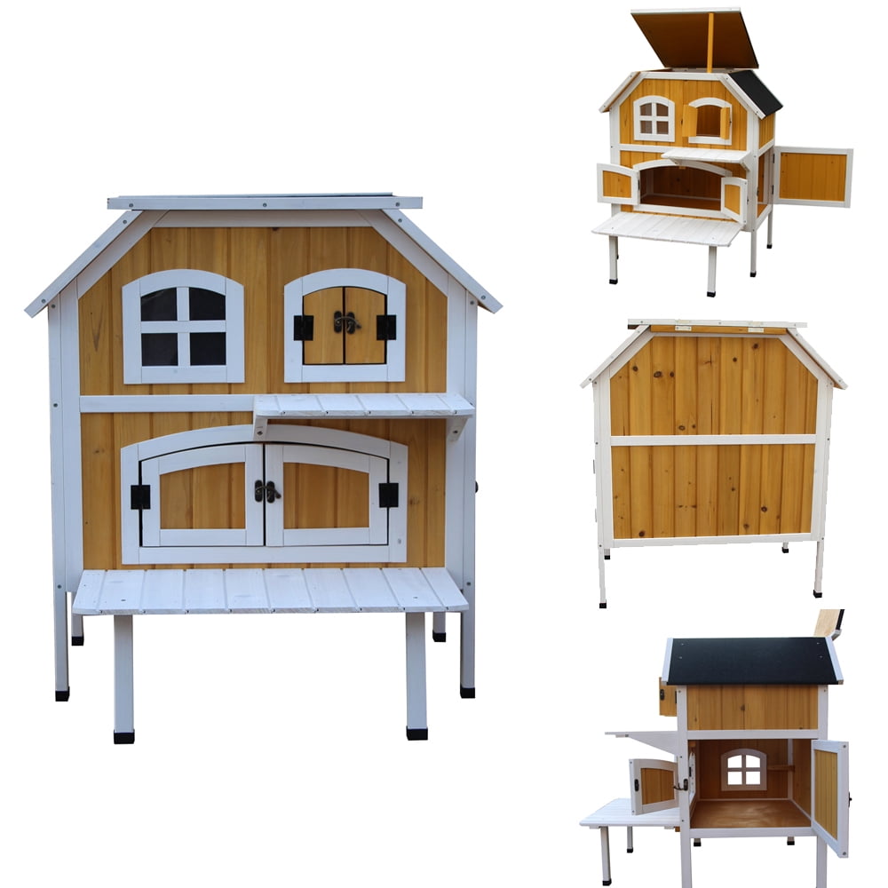 Zimtown 2-Level Large Wooden Cat Homes Cottage Elevated Indoor/Outdoor
