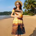 thumbnail image 4 of Disketp Hawaiian Sunset Beach para Vestido de Manga Corta para Mujeres, Vestidos de Verano para Mujeres, Casual y Holgado para la Playa, 4 of 6
