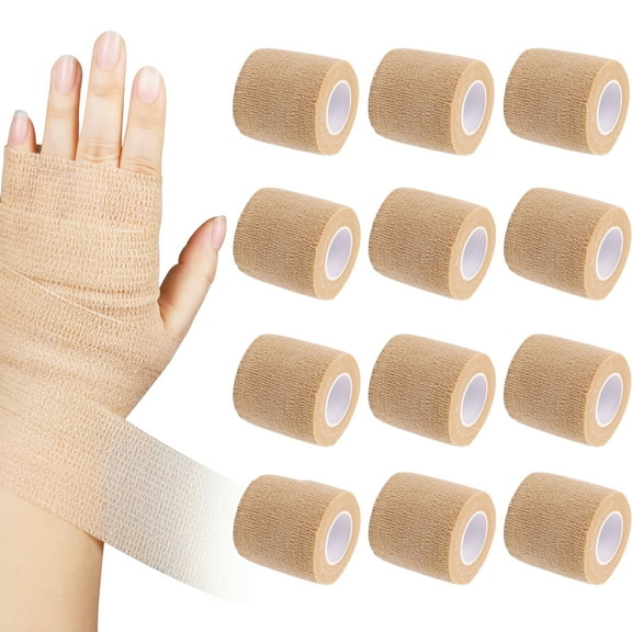 LotFancy 12 Pack Self Adherent Bandage Wrap, 2 in x 5 Yards Non-Woven Fabric Medical Tape