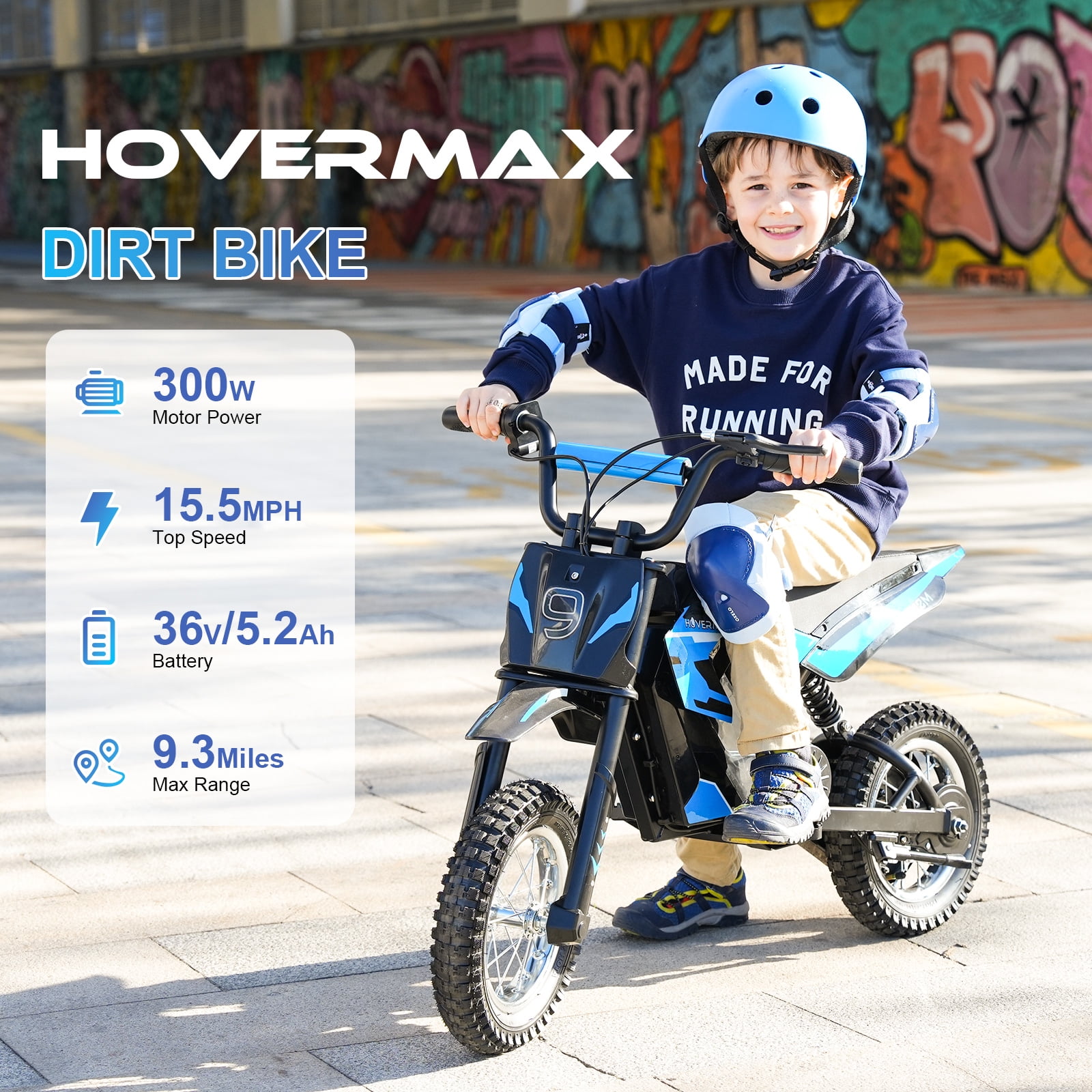HOVERMAX H12M 36V Electric Dirt Bike, 300W Electric Motorcycle 15.5MPH Max Speed, Ride On Toys motocross for Kids Teens, Blue