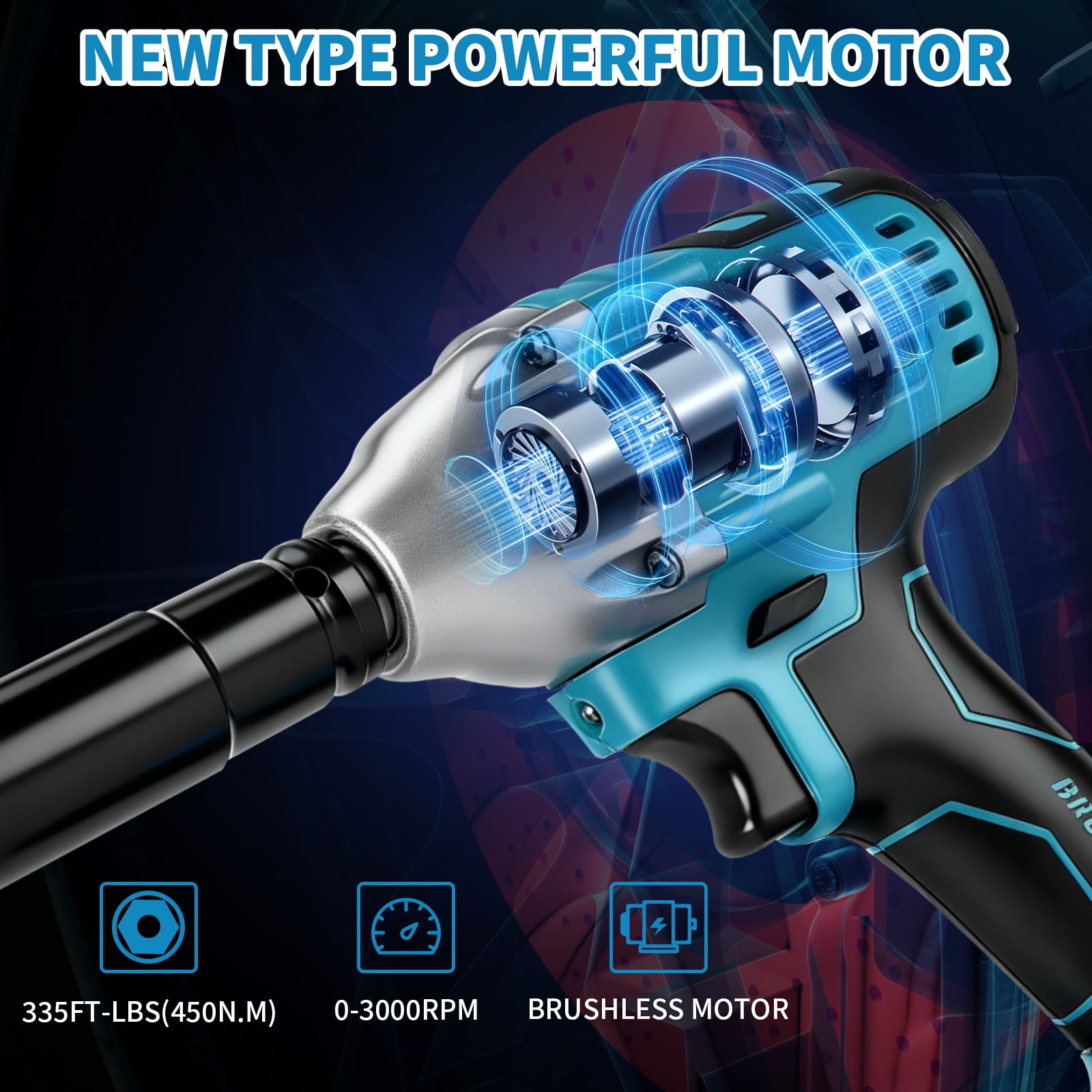 Cordless Impact Wrench, UNTIMATY 1/2 inch  Brushless Impact Drivers, Max Torque 320 Ft-lbs（430N.m） Impact Wrench with 21V Brushless Motor, with 3.0Ah Li-ion Battery & 7 Sockets,Blue