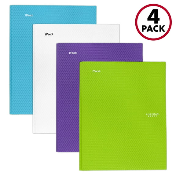 Five Star Stay-Put Plastic Pocket and Prong Folder 4 Pack Tidewater Blue White