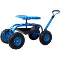 thumbnail image 2 of Rolling Garden Cart with 360 Swivel Seat and Tool Tray for Gardening & Outdoor Work, Durable Blue Utility Cart with Wheels, 2 of 9