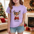 thumbnail image 2 of sdbrld Kids Merry Christmas Gift Girls Xmas Cartoon Short Sleeve TShirts Tops for Fall Holiday Wear Purple Sizes 9-10 Years, 2 of 4