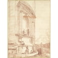 thumbnail image 2 of Hubert Robert 19x24 Gold Ornate Framed and Double Matted Museum Art Print Titled - Figures in One of Michelangelo's Niches on the Apse of St. Peter's, Rome (ca. 1763), 2 of 4