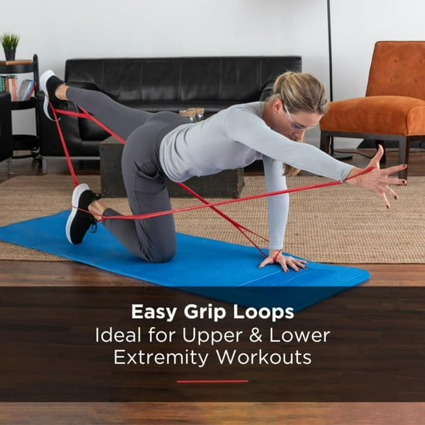 THERABAND CLX Resistance Band with Loops 5 FT Medium Red Beginner Level 3 Individual Band Consecutive Loops Full Body Workout Physical
