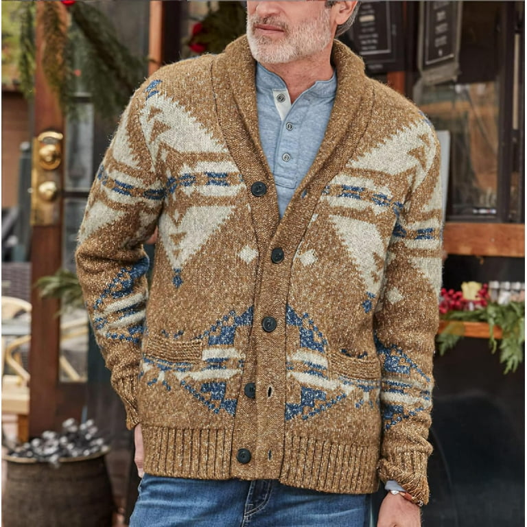 PuliPuqi Mens Western Cowboy Sweater Cardigan Jackets Western Shawl Collar Button Up Knitted Oversized Autumn Cozy Coat Walmart