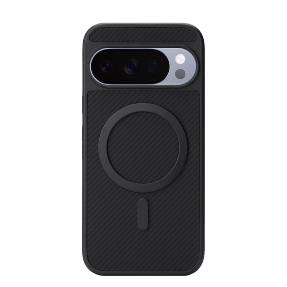 For Google Pixel 10 /10 Pro Magnetic Phone Case,Fiber Pattern PU Leather Back,Compatible with Mag-Safe,Shockproof Anti-fall Drop Protection Anti-Scratch Ultra Slim Durable Phone Case,Black