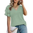 thumbnail image 5 of Gibobby Camiseta Powerblend con Cuello en V Tops manga corta para mujer Camisas manga con volantes verano Corte suelto Casual(GN1,XL), 5 of 5