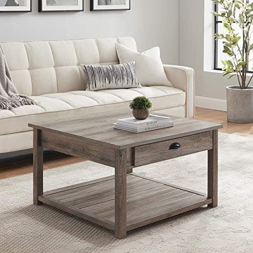 Walker Edison Table Basse Carrée Moderne pour Salon avec Ottoman de Rangement 30 Pouces, Gris Lavé