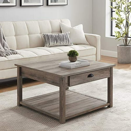 Walker Edison Modern Country Square Coffee Table Living Room Accent Ottoman Storage Shelf 30 Inch Grey Wash Canada Walker Edison Modern Country Square, Modern Farmhouse Square Coffee Tables