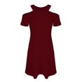thumbnail image 2 of Womens Plain Cold Shoulder Short Sleeve Mini Dress Summer Casual Shift Dresses-DF, 2 of 4