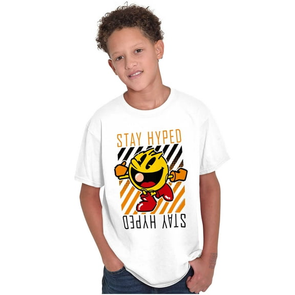 PACMAN Video Arcade Game Stay Hyped Crewneck T Shirts Boy Girl Teen Brisco Brands S
