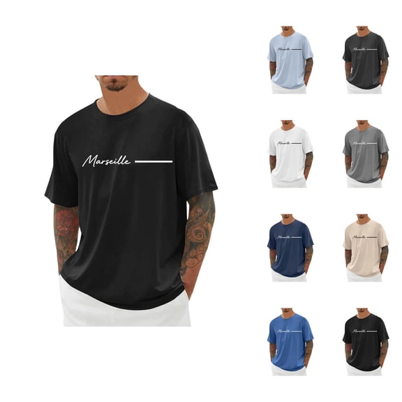 Marseille Letter Graphic Tees for Men Summer Short Sleeve Crewneck Casual France City Travel T Shirts Streetwear