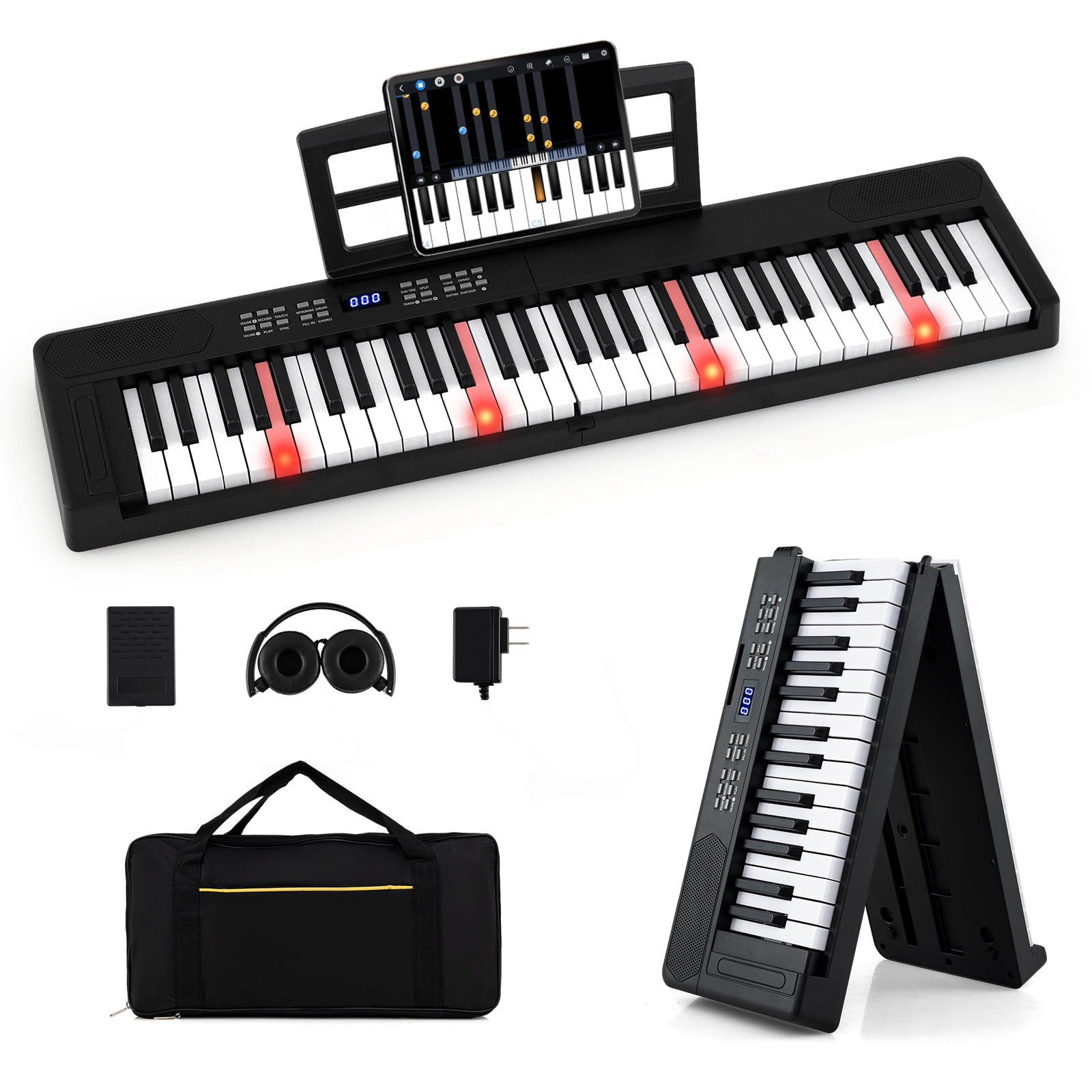 Gymax 61 Key Electric Compact Full Size Folding Piano Semi
