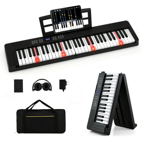 Gymax 61-Key Foldable Piano Keyboard w/MIDI Split Function Headphone Sustain Pedal Black