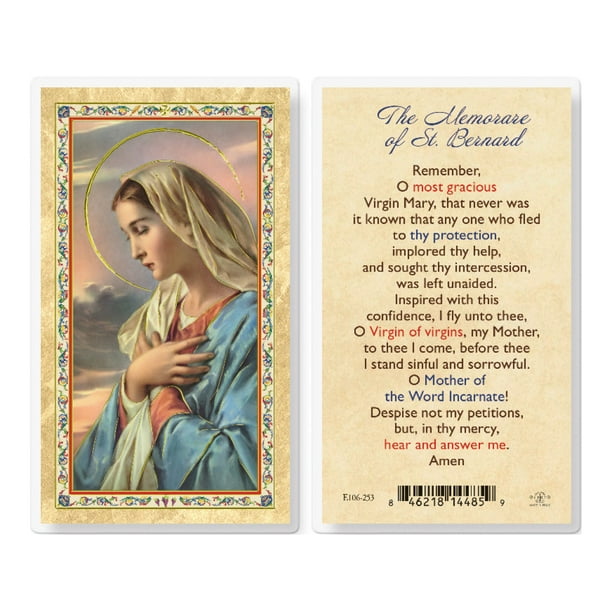 Our Lady of Grace Memorare St. Bernard Gold-Stamped Laminated Catholic ...