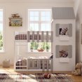 thumbnail image 2 of Twin over Twin House-Shaped Bunk Bed with Roof and Window, Kids/Teens Playful Designed Bed Frame with Fence and LED Light, 2 of 12