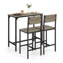 Spaco 3 Piece Bar Table Set, with Backrest and Footrest for Small Space, Patio Bar Furniture, Gray