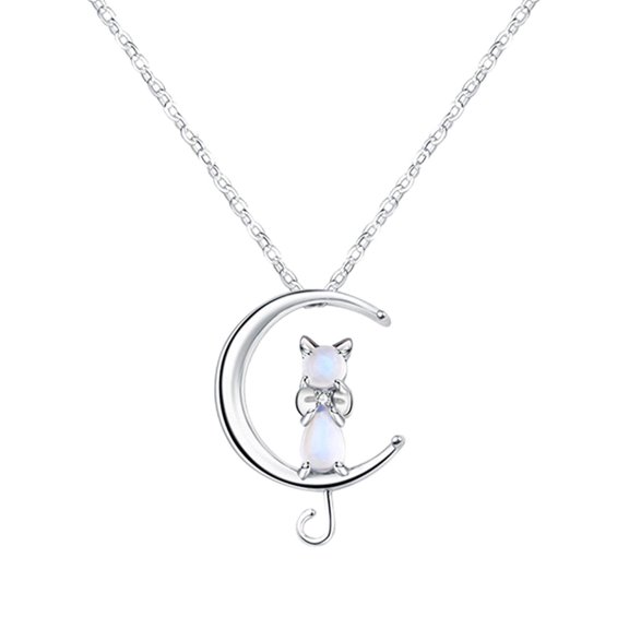 Moon Cat Necklace - Handmade Silver Jewelry for Birthdays, Anniversaries, and Every Special Occasion
