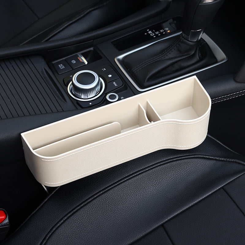 Car Seat Leather Gap Slit Pocket Storage Box With Coin Organizer & Cup Holder 