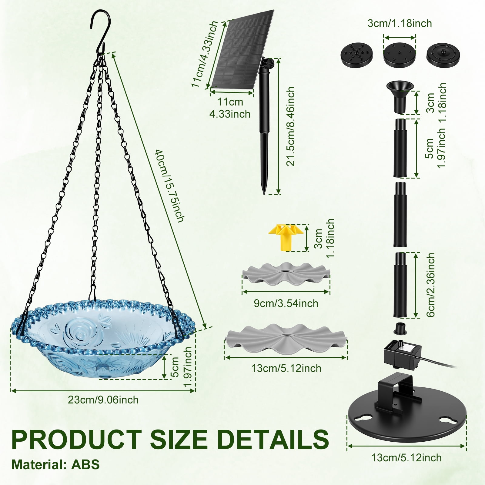 Threns Hanging Solar Bird Bath Fountain Solar Power Outdoor Water Fountain Hanging with Flowing Water Decorative Garden Yard Patio Bird Bath Fountains