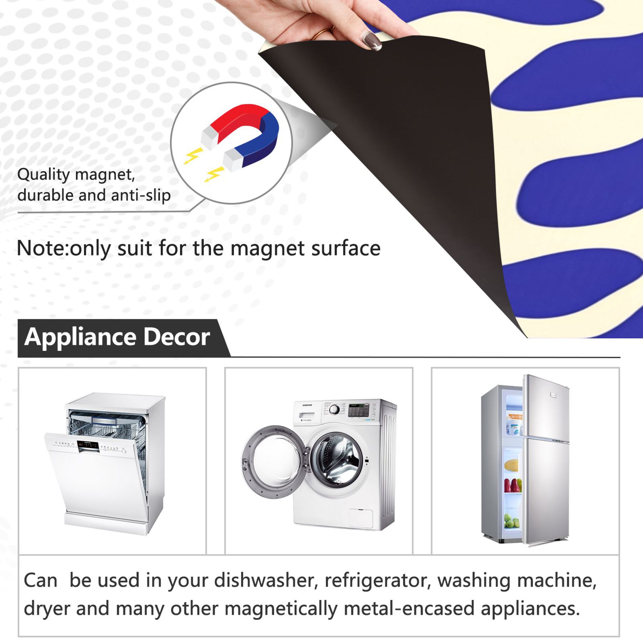 Dishwasher Magnetic Sticker 23x26 Inch Refrigerator Magnetic Sticker Washing Machine Magnetic Sticker Kitchen Panel Magnetic Sticker Home Decor Beautiful Blue Pattern