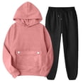 thumbnail image 2 of Women's Hooded Tracksuit Set – Long Sleeve Pullover Hoodie with Front Snap Pocket and Elastic Waist Jogger Pants, Cozy Fleece Warm Sweatsuit Two Piece Outfits S, 2 of 6