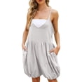 thumbnail image 4 of Lovskoo 2024 Women's Summer Solid Romper Casual Sleeveless V Neck Beach Stretchy Harem Shorts Romper Loose Spaghetti Strap Shorts Jumpsuit with Pockets Gray XL, 4 of 9