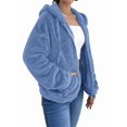 thumbnail image 2 of Women Fuzzy Fleece Jacket Zip Up Oversized Winter Warm Sweatshirt Hoodies Blue XXL, 2 of 9