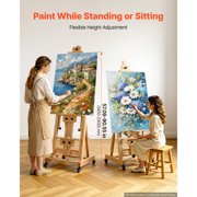 KFFKFF Studio H-Frame Easel for Artists, Supports One or Two Canvases up to 78.74 Inches, Adjustable Height and Angle, Foldable Design with Swivel Wheels, Crafted from Solid Beech Wood,Natural Finish