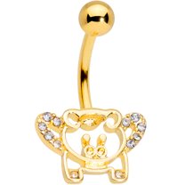 Body Candy Womens 14G PVD Steel Navel Ring Piercing Clear Accent Flying Pig Belly Button Ring