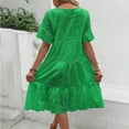 thumbnail image 5 of Qwertyu Women's Lace Eyelet Short Sleeve Tiered Midi Dresses Ruffle Hem Babydoll Summer Dresses Green L, 5 of 5