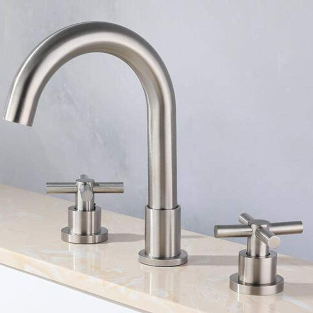 Bathroom Sink Faucet 3 Hole Stainless Steel Brushed Hot and Cold Double Handle Split Type Bathroom Faucets