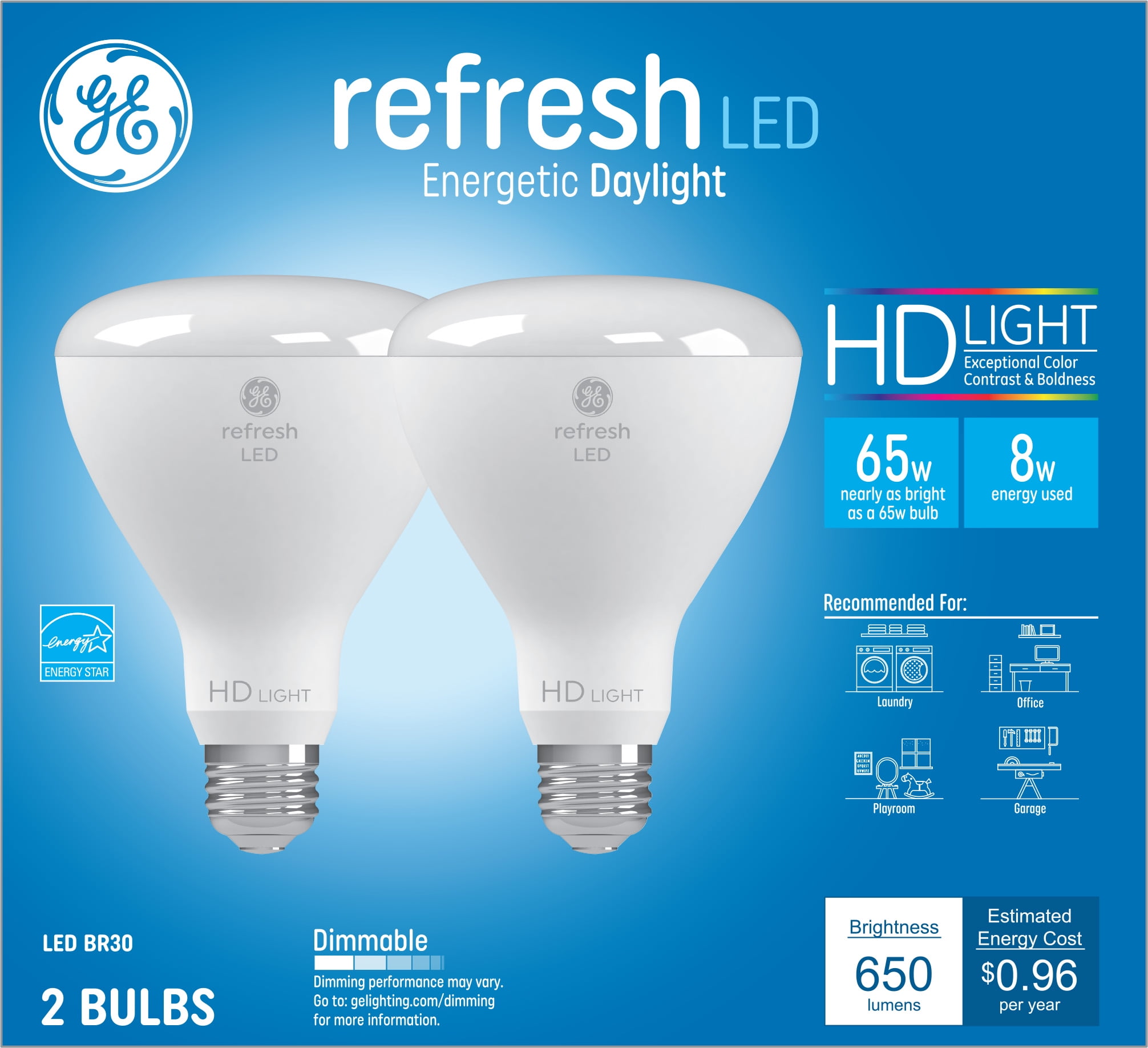 Using a computer Debtor Pearl GE Refresh LED Light Bulbs, 8 Watt (65 Watt Equivalent) Daylight, BR30  Indoor Floodlight Bulbs, Medium Base, Dimmable (2 Pack) - Walmart.com
