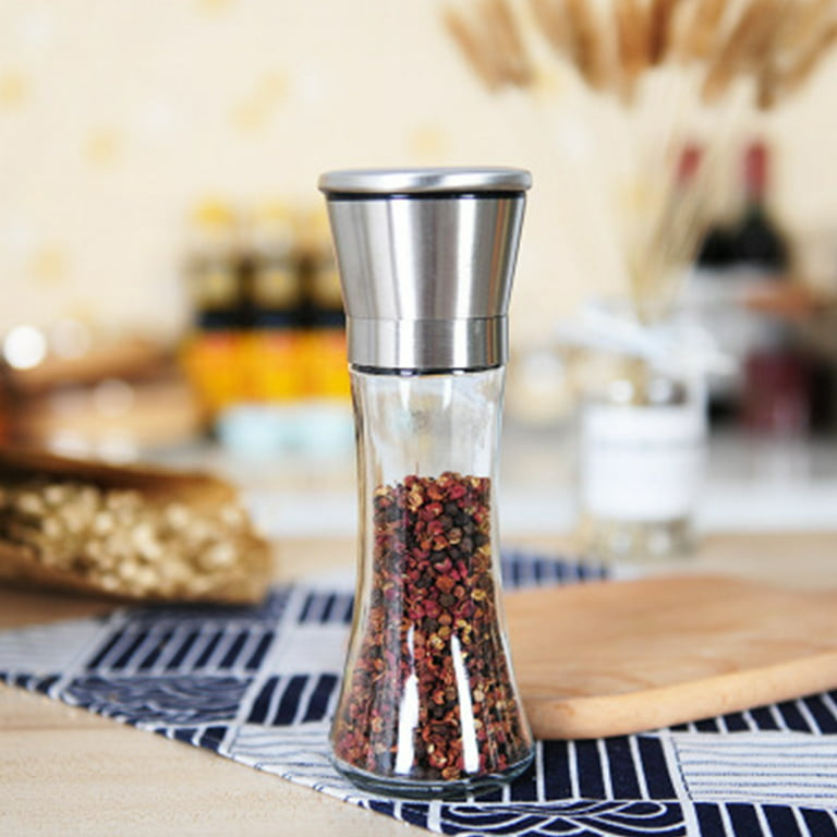 Salt and Pepper Grinder Set of 2 - Tall Salt and Pepper Shakers with  Adjustable Coarseness By Ceramic Rotor - Stainless Steel Pepper Mill Shaker  and