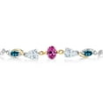 thumbnail image 2 of 925 Silver and 10K Yellow Gold Pink Created Sapphire White Moissanite London Blue Topaz and Lab Grown Diamond Tennis Bracelet for Women By Keren Hanan (1.70 cttw, Adjustable up To 9 inch), 2 of 3