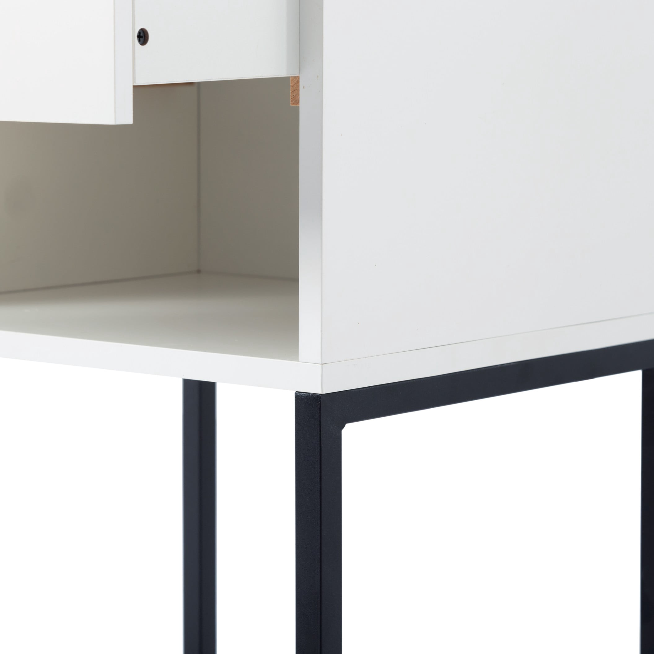 BSHTI 15.91" Nightstand with Drawer and Storage Shelf, MDF with Metal Legs, Modern Side Table for Bedroom Living Room Small Space,White