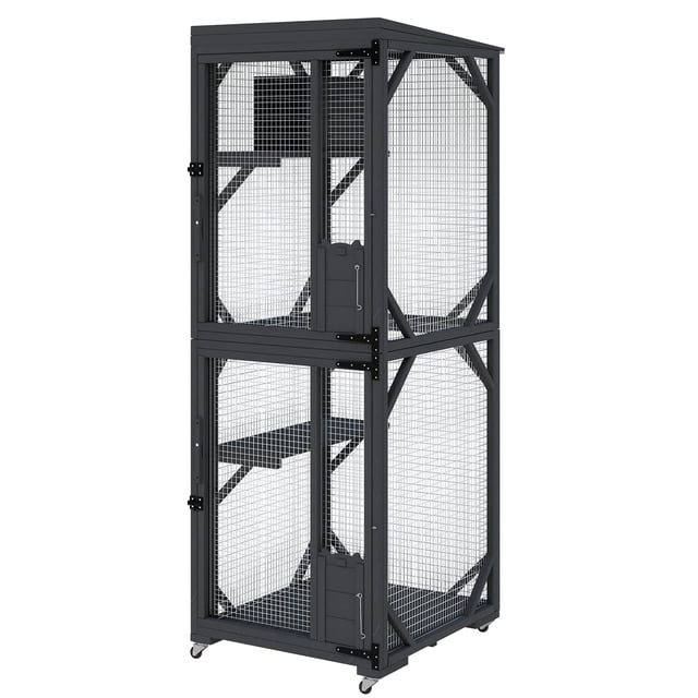 Enclos Extérieur en Bois pour Catio avec Roues – Maisonnette Modulaire pour Chat, Résistant aux Intempéries