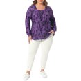 thumbnail image 2 of Plus Size Floral Print Tops for Women Square Neck Long Sleeve Pleated Tunic Dressy Casual Blouses 1X Purple, 2 of 6