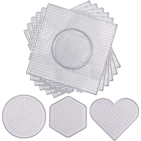 5 mm 9 Pieces Fuse Beads Boards Clear Plastic Pegboards Large Square, Small Round, Mini Heart and Hexagon for Kids Craft Beads