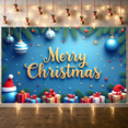 thumbnail image 2 of Red Background Christmas Banner Pine Garland Gold Bells Snowman Design Holiday Decoration for Christmas Party Indoor Decoration Winter Celebration, 2 of 9
