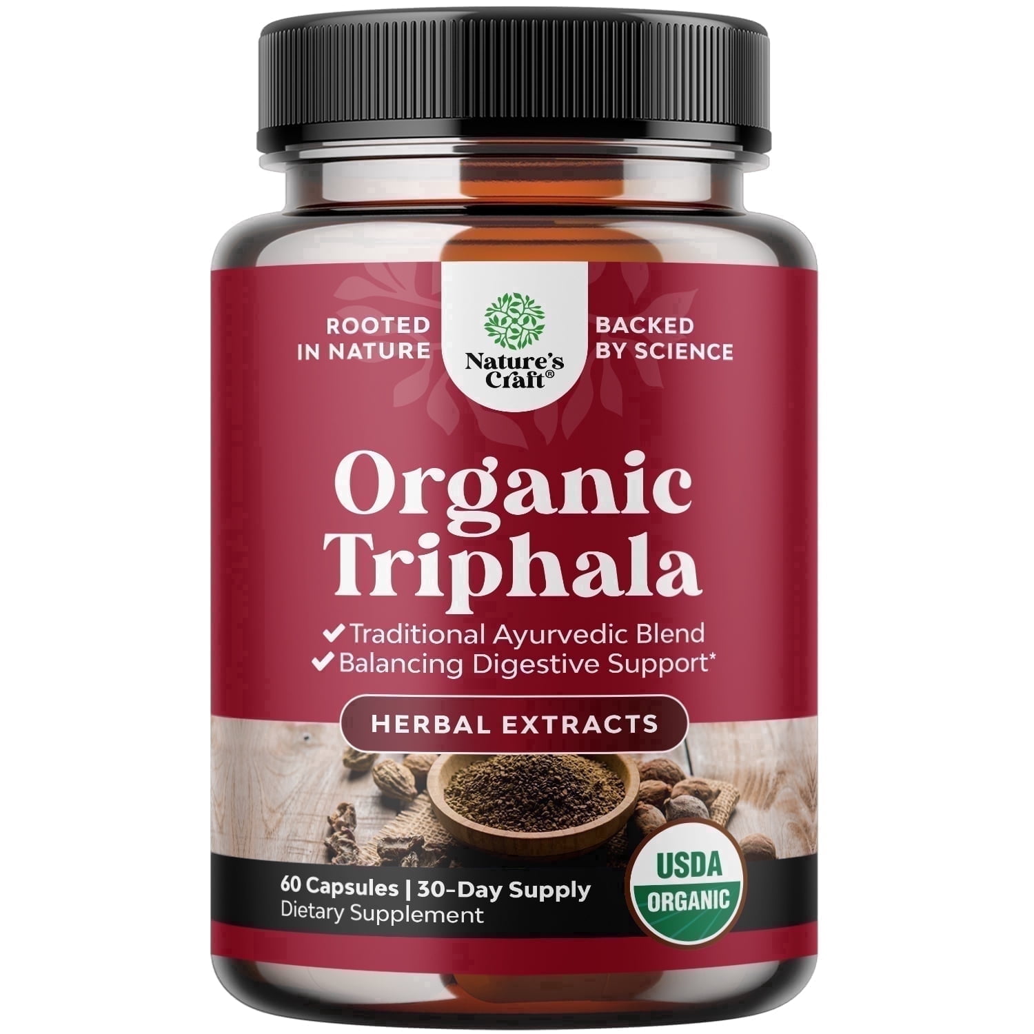 Natures Craft Organic Triphala Complex Supplement for Colon Cleanse & Detox Support, 60 Capsules