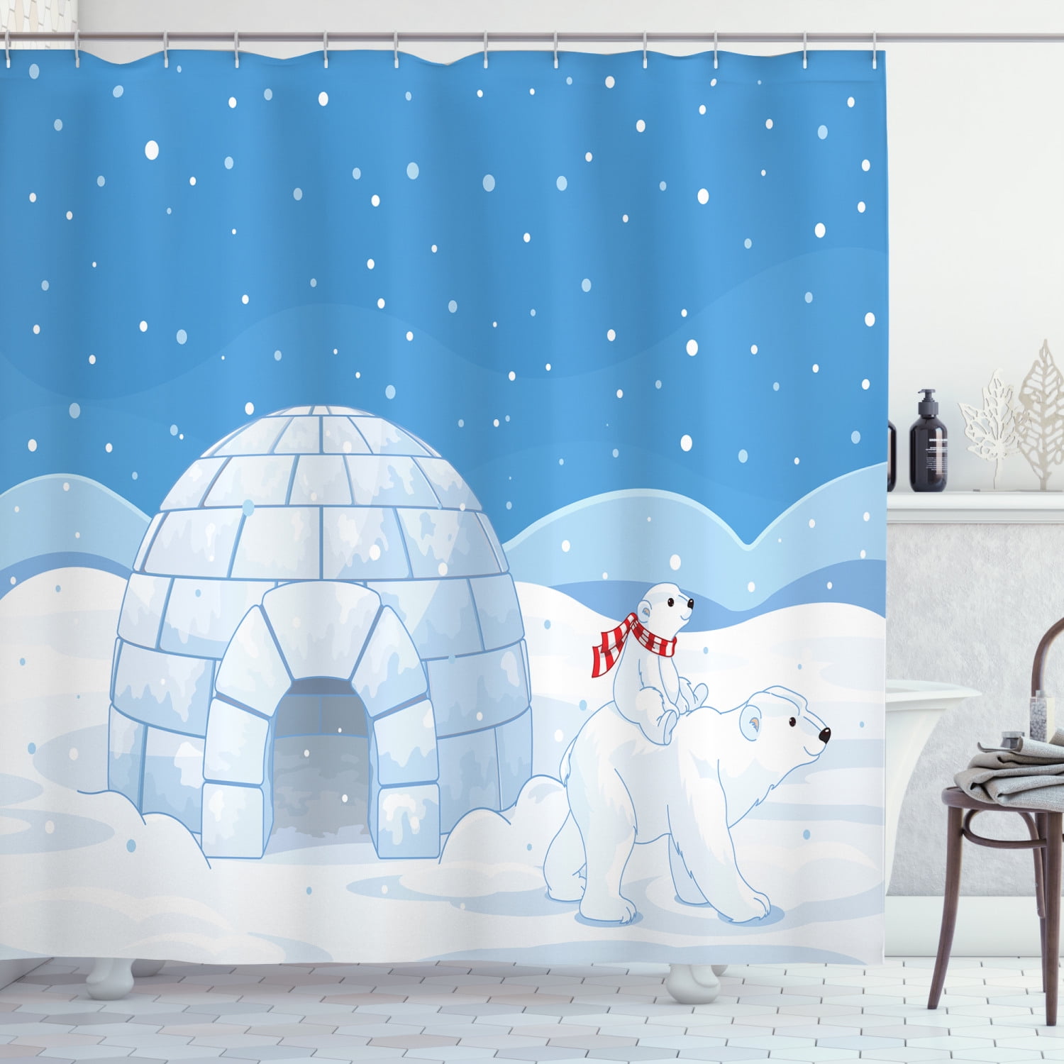 72x72" Polar Bear Family Xmas Moon Bathroom Waterproof Fabric Shower Curtain Mat 