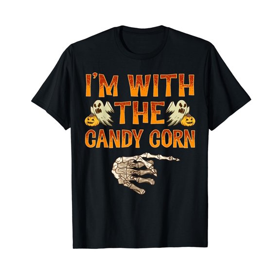 I'm With The Candy Corn Shirt Costume Funny Halloween Couple Black T-Shirt Gift
